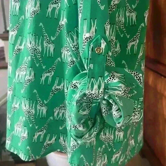 Charter Club ladies blouse NWOT green giraffe print. Never worn. PL long sleeve - Picture 4 of 7